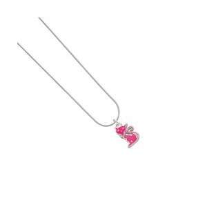  Hot Pink Glitter Cat Snake Chain Charm Necklace Arts 