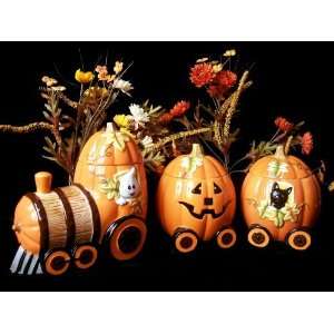  Ceramic Pumpkin Train Jar Set of 3 Patio, Lawn & Garden