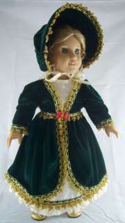 Green Velvet Caroling Gown fits American Girl Elizabeth Doll  