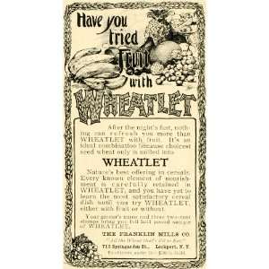  1902 Ad Franklin Mills Wheatlet Wheat Cereal Health Food 