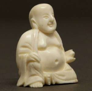 19th C Chinese Carved Ox Bone Figure/Statue of Buddha  