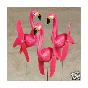 3 Spinning Pink Plastic Flamingo Birds Yard Lawn Stakes 