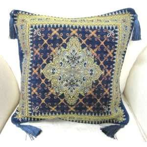  BLUE GOLD TAPESTRY CHENILLE 18 FILLED CUSHION PILLOW SHAM 