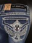 NWT Womens LA IDOL Bootcut Jeans WINGED CROSSES WITH WHIP STITCH 