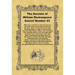   A4 Size Parchment Poster Shakespeare Sonnet Number 43: Home & Kitchen