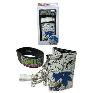 Sonic The Hedgehog Tri Fold Wallet with Chain and Wristband Combo Pack