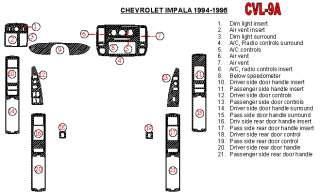 Chevrolet Impala SS 94 95 Interior Dashboard Dash Wood Trim Kit Parts 