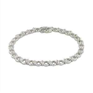  Sterling Silver Circle and Stone Bracelet with White CZ 