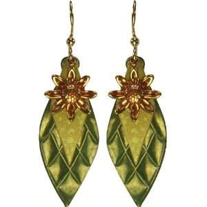 Jody Coyote Carnival Green Gold Leaf Earrings QN315