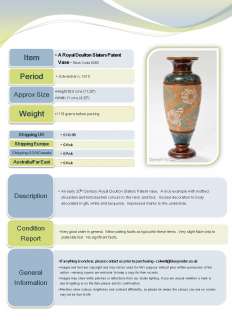 Royal Doulton Stoneware Slaters Patent Antique Vase  