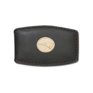   Gold Plated Oval Logo on Brown Leather Money Clip