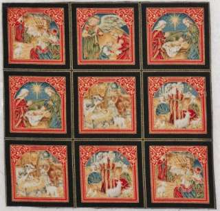   Nativity Gold 3 quilt block squares *6 Creche King Religious Angel