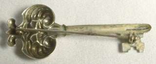   BEAU sterling silver ANTIQUE SKELETON KEY pin brooch 2 1/4 inches long