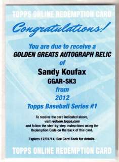   Series 1 Golden Greats Autograph Auto Relic Sandy Koufax GGAR SK3 X/5