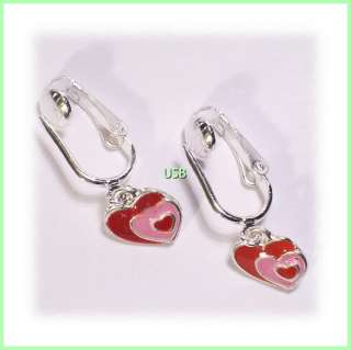 VALENTINE`S DAY MINI HEART CHARM SILVER PL. CLIP ON HOLIDAY EARRINGS 
