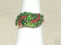 10k Russian Chrome Diopside and Mexican Fire Opal Ring  