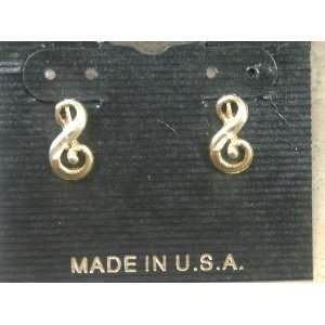  Gold Plated Treble Clef Post Earrings 