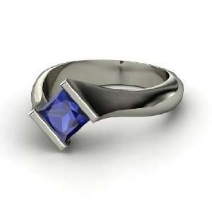  Slant Ring, Princess Sapphire 14K White Gold Ring Jewelry