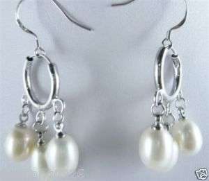 8x9mm White Cultured fresh water Pearl drop Earrings  