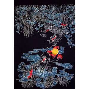  Chinese Art Batik Tapestry Curtain Dragon Wall Hanging 