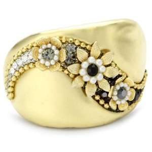   Schatzman Gold Over Sterling Silver Flower Wave Ring, Size 8: Jewelry
