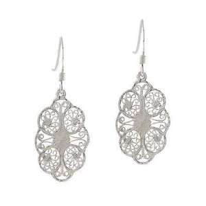   Silver Filigree Vine Swirl Flower Dangle Hook Earrings Jewelry