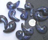 Long dark blue sodalite magatama Shinto stone amulets  