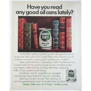  1972 Quaker State Oil Read Oil Cans Books Print Ad (2054 