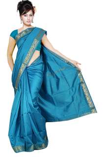 Indian blue Art Silk Sari saree Curtain Drape Panel  