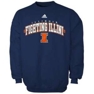 adidas Illinois Fighting Illini Navy Blue Beveled Out Crew Sweatshirt 