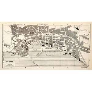 1949 Lithograph Vintage Street Map Landmarks Cannes France City 