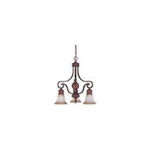 Wesley   3 Light 21 Chandelier   Arm Down   W/ Amber Bisque Glass