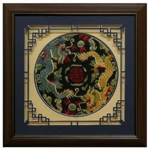   Silk Embroidery Shadow Box   Double Dragons