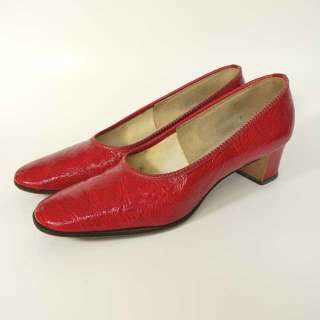 Vtg 70s Funky Lipstick Red Textured Selby Pumps 9 AA  
