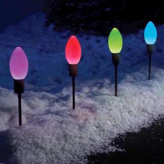 Cordless Color Changing Pathway Christmas Bulb Light Set of Four 