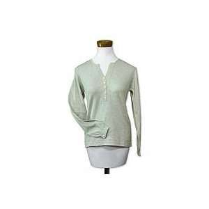  NOVICA Cotton sweater, Spring Cocoa Mint