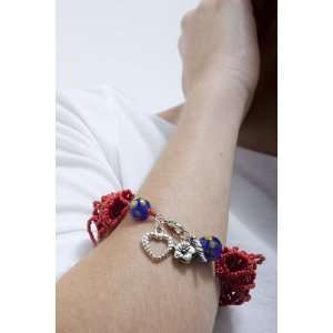 Red seed bead and charm bracelet 