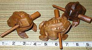 In Carved Wood Croaking Musical Frogs Wholesale 12 pc  