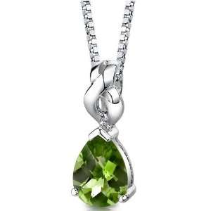   Shape Checkerboard Cut Peridot Pendant with 18 inch Silver Necklace