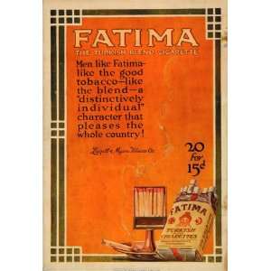  1915 Ad Liggett Myers Tobacco Fatima Turkish Cigarette 