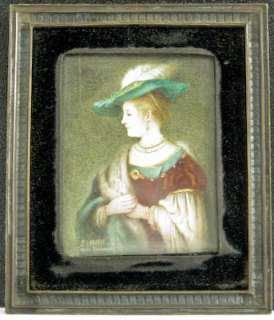 Antique Hand Painted Framed Portrait Miniature Signed P. Labarre 