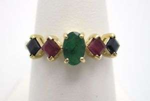 14k YG Ring Oval Emerald Square Ruby Sapphire Gemstones  