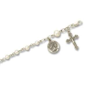  Silver & Pearl Rosary Bracelet Jewelry