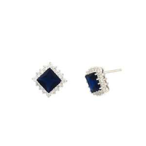   Silver Cubic Zirconia Simulated Royal Sapphire Earrings Jewelry