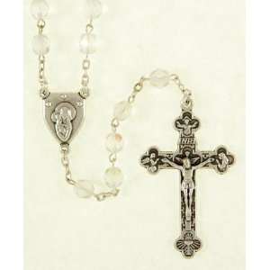 19 Silver Plated Rosary   6mm Clear Beads, Mary with Child Emblem 