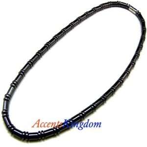 MENS MAGNETIC HEMATITE CYLINDRICAL BEAD NECKLACE  