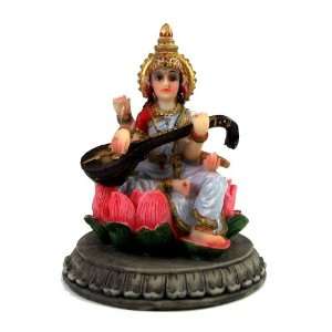  Hindu Goddess Saraswati Polyresin Figurine, Full color and 