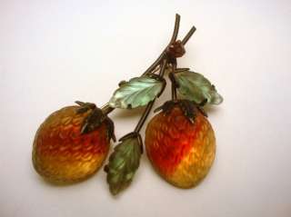 Vtg Austria Fruit Brooch Pin Berries Leaves Japanned  