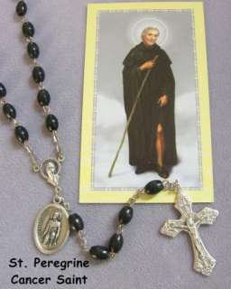 Saint St. PEREGRINE Rosary Holy Card CANCER Wood BLACK  