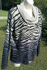 Sag Harbor Sweater with Animal Print Pattern, Striped Design, Large L 
